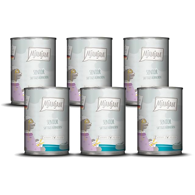 MjAMjAM - Comida húmeda Premium para Gatos - Senior - Pollo jugoso, Pack de 6 (6x400g), sin Cereales