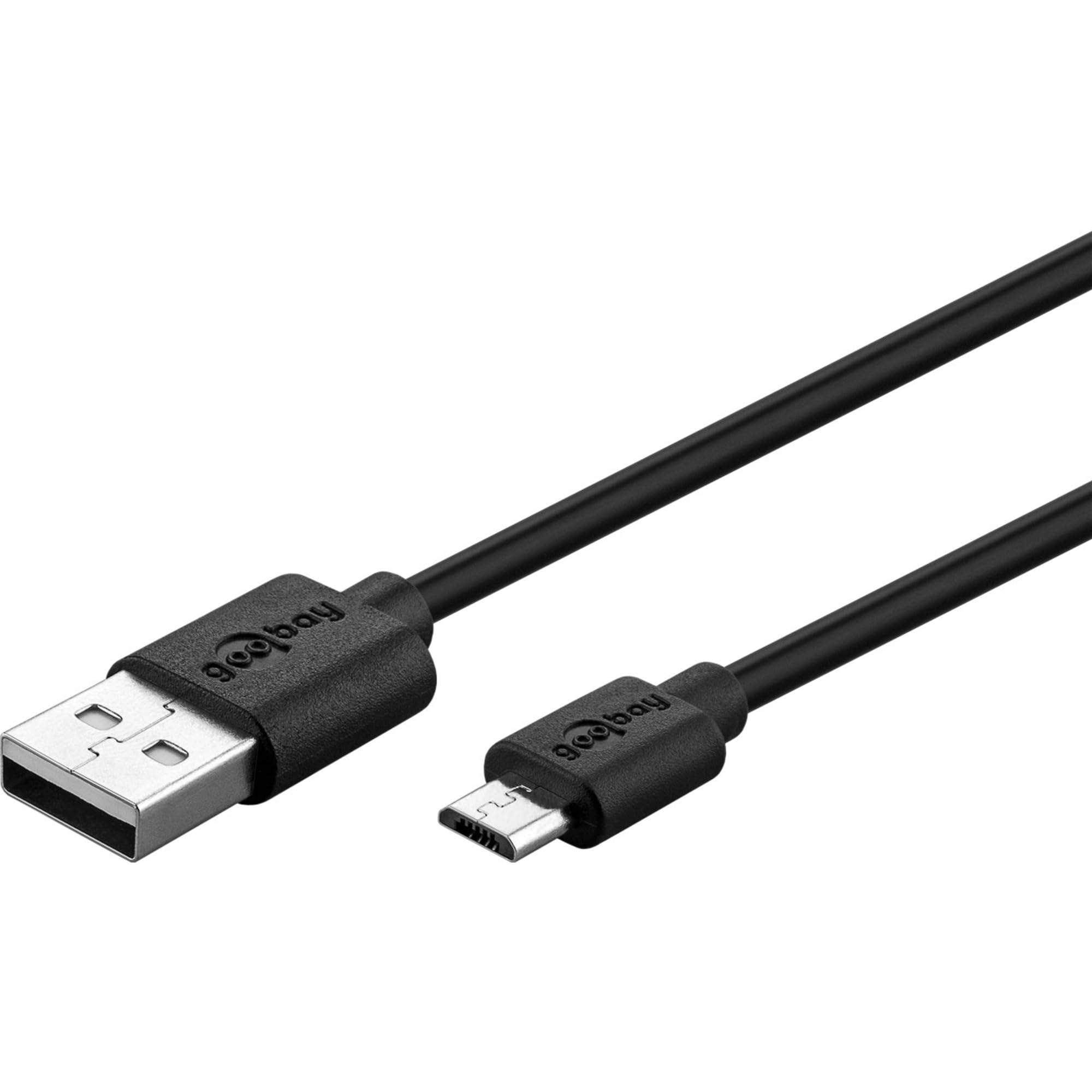 Cavo Micro USB Goobay, Ricarica E Sincronizzazione, 2 Metri, Nero, Per Dispositivi Android, Velocità 480 Mbit/s