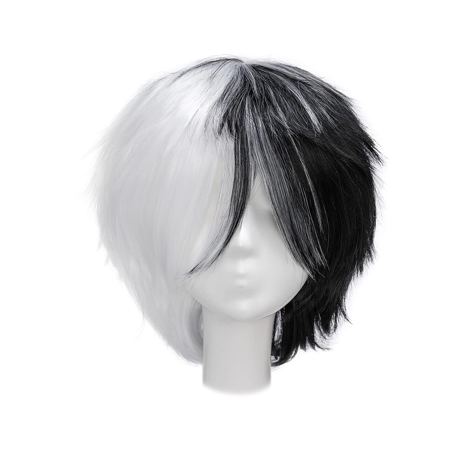 Dcbaboo Black and White Short Curly Wig 12", Natural Fluffy Layered Straight Hair for Men/Women - Image 2