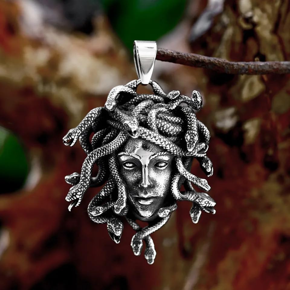 MOLOGO Snake Princess Medusa Pendant Stainless Steel Fashion Punk Hiphop Vintage Gothic Biker Jewelry Gift, Silver3