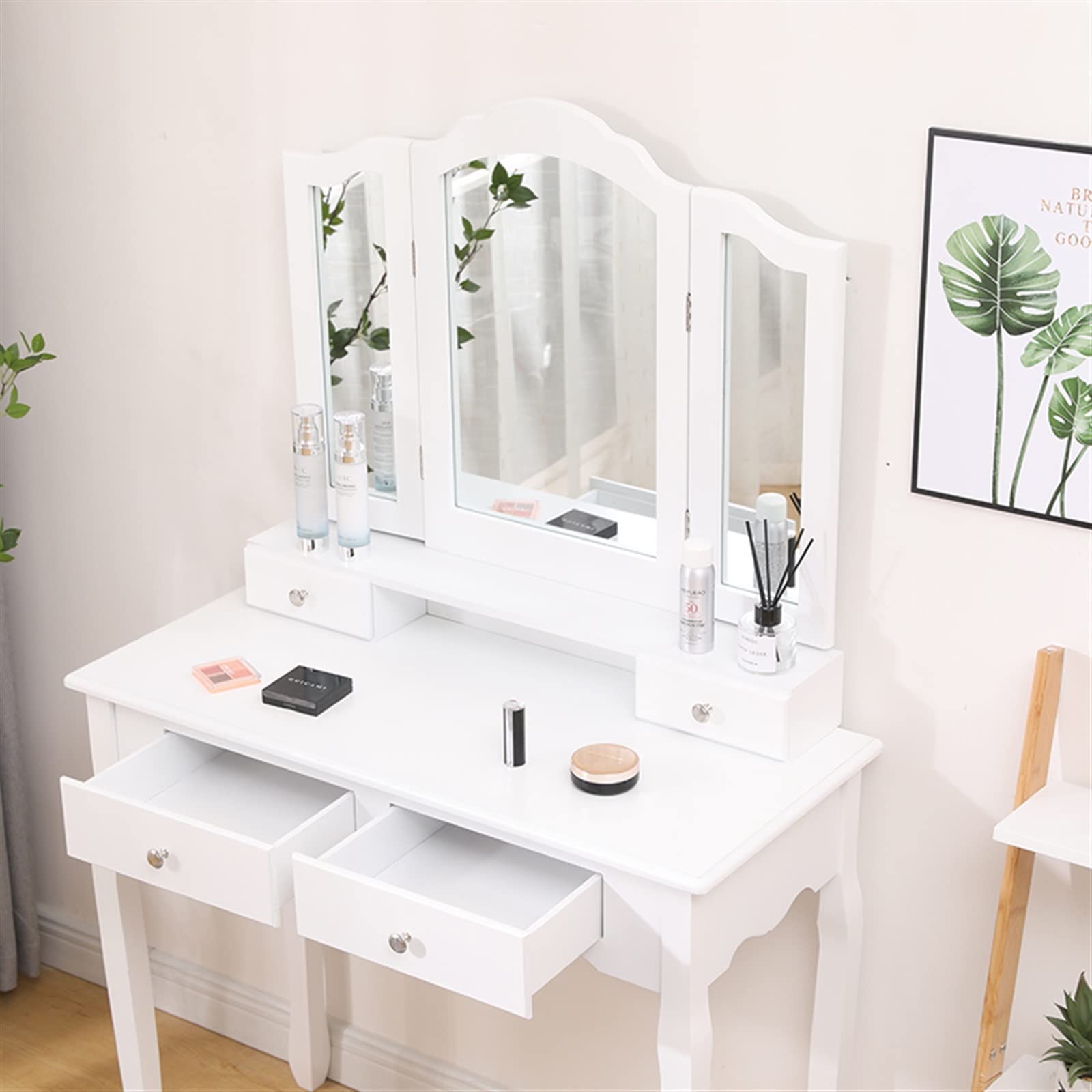 Specchio da trucco con contenitore, elegante consolle per camera da letto e soggiorno, perfetto per vestirsi e esporre accessori