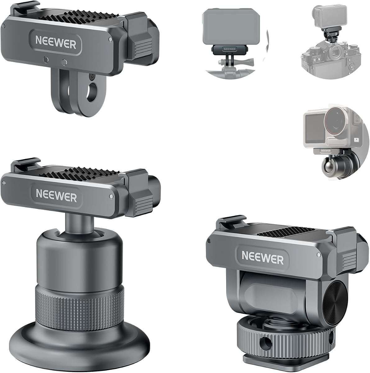Kit de accesorios para cámara de acción compatible con DJI Osmo Action 5 Pro/4/3, soporte de zapata fría, soporte magnético de liberación rápida y adaptador de rótula, AC011+AC012+ AC013, gris oscuro