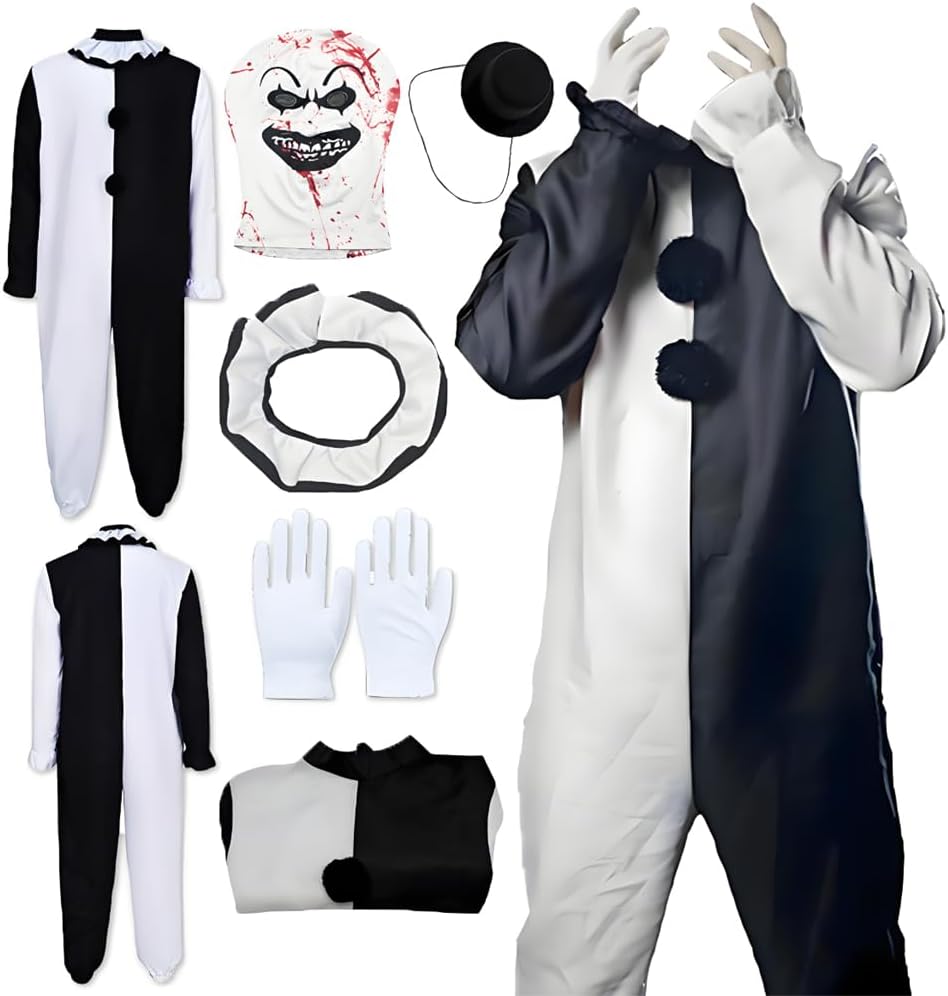 Men Cosplay Costume Jumpsuit Outfit Halloween Hat With Gloves Mask - Image 8