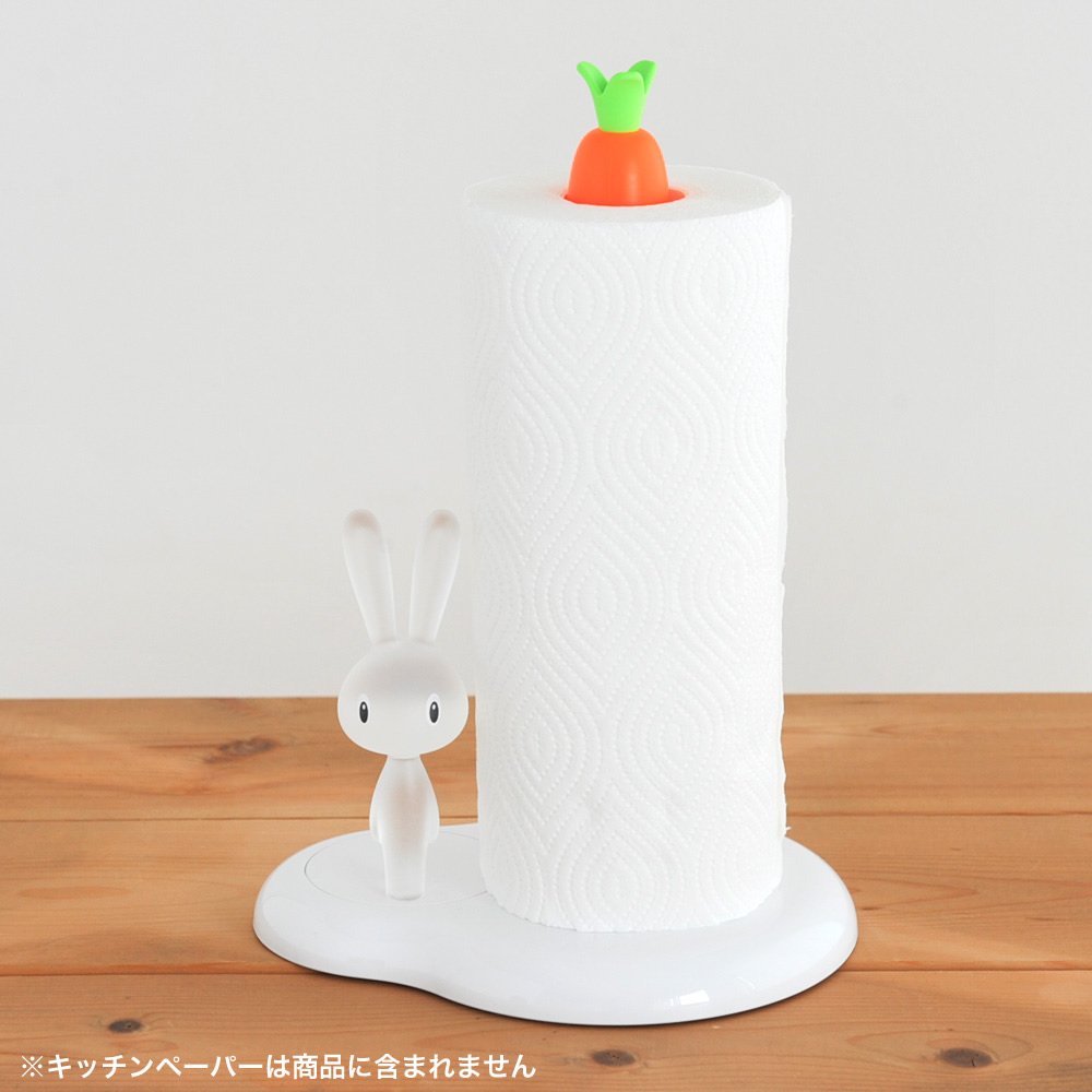 Alessi Bunny and Carrot ASG42 W - designerski uchwyt na rolkę kuchenną z żywicy termoplastycznej, biały