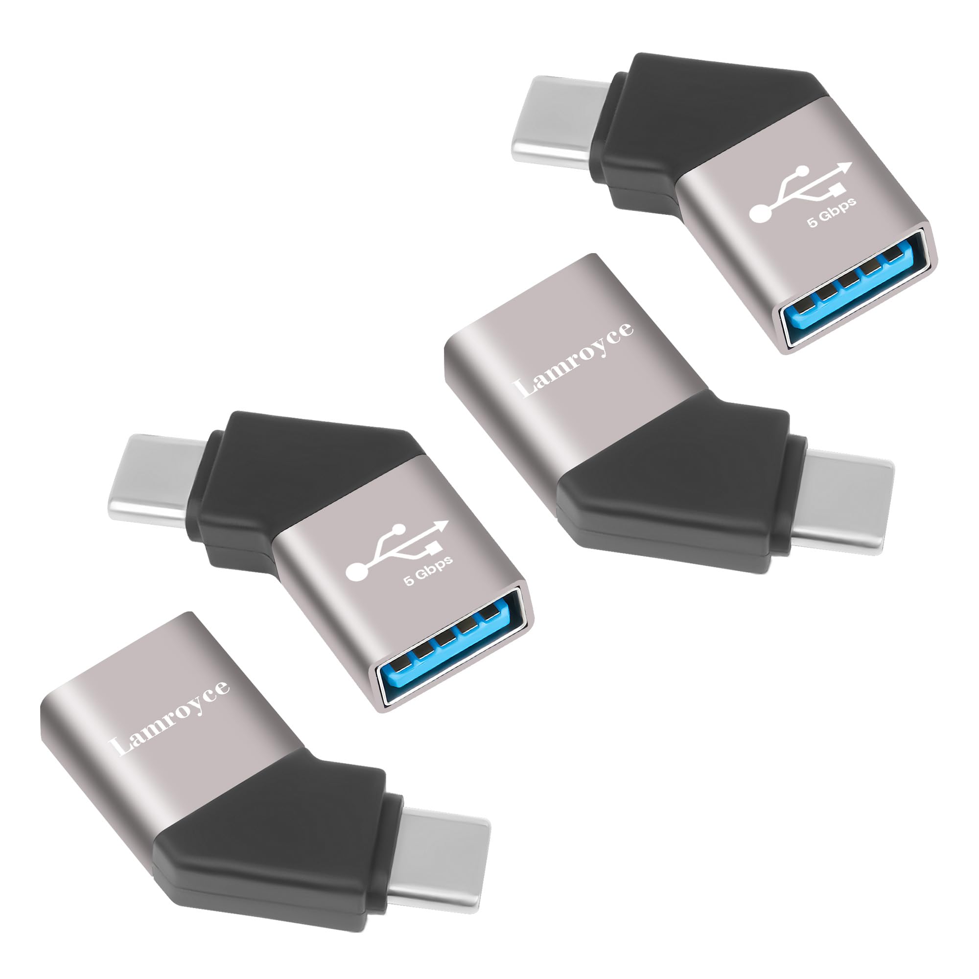 USB C 3.1 to USB 3.0 Adapter 4 Pack,45 Degree Angled USB Female to USB C Male OTG Extender Converter Connector Supports Charging &amp; 5Gbps Data Transfer for iPhone 16/15 Series, Galaxy S23, MacBook Pro