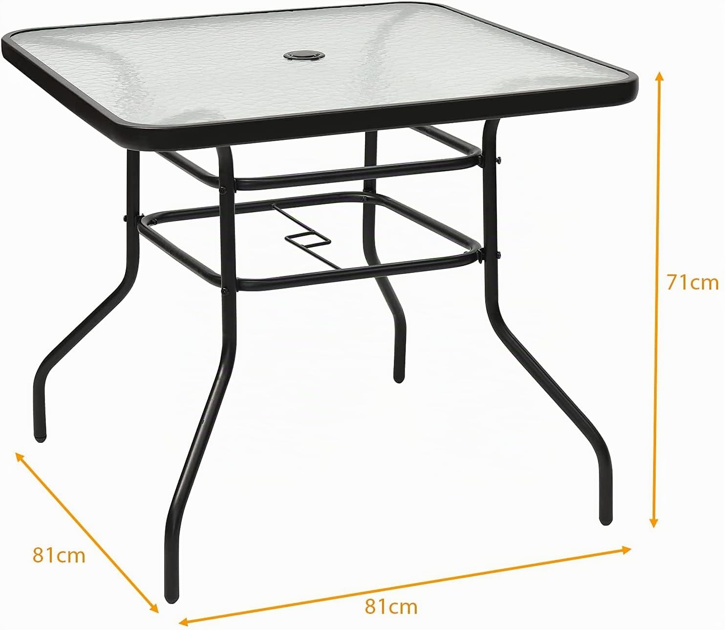 RELAX4LIFE Beistelltisch Metallrahmen, Gartentisch mit Schirmständerloch, Bistrotisch mit Glasplatte, Glastisch für Garten & Balkon & Terrasse, Balkontisch wetterfest, bis 80 kg belastbar (rechteckig)