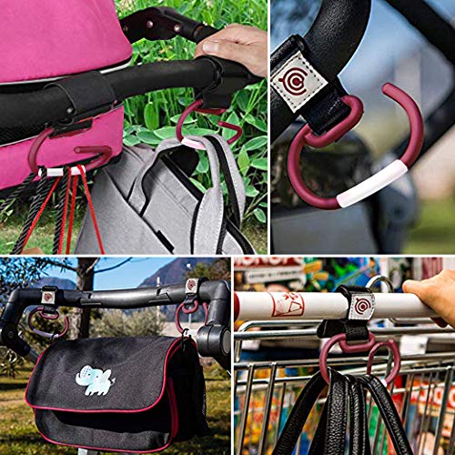 2 Pack Stroller Hooks Universal Bags Clips, Multipurpose Walker Rollator Hanger, Durable Aluminum Stroller Holders for Attaching Shopping Bag, Diaper Changing Bag (Red)