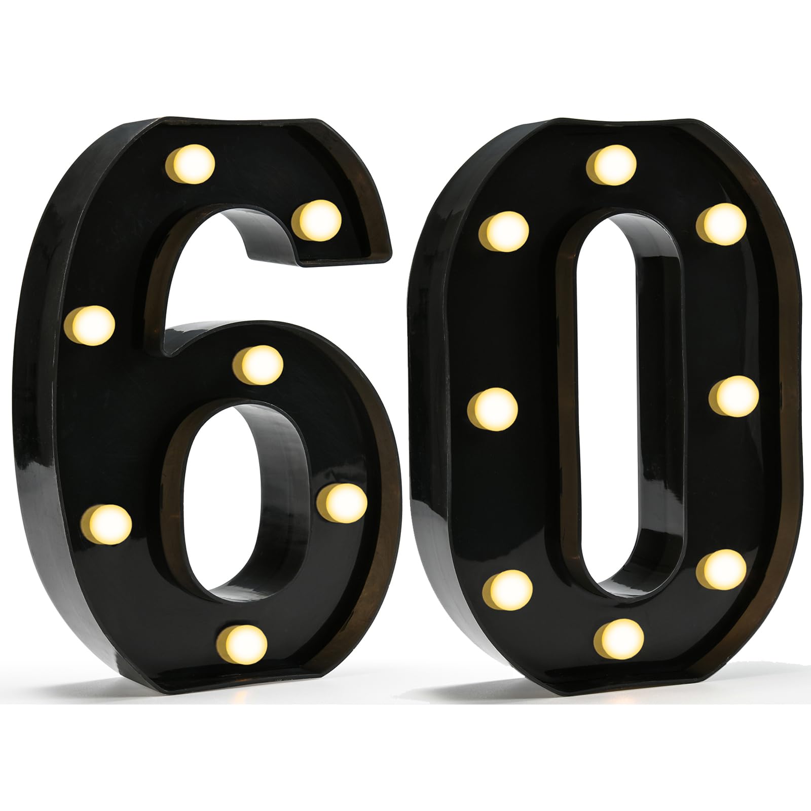 Decorative LED Light Up Numbers, 60th Birthday Decorations for Women Men, Black Marquee Numbers 60 Sign for Her Him Gift Party Backdrop 60th Wedding Anniversary Decor, Number 60