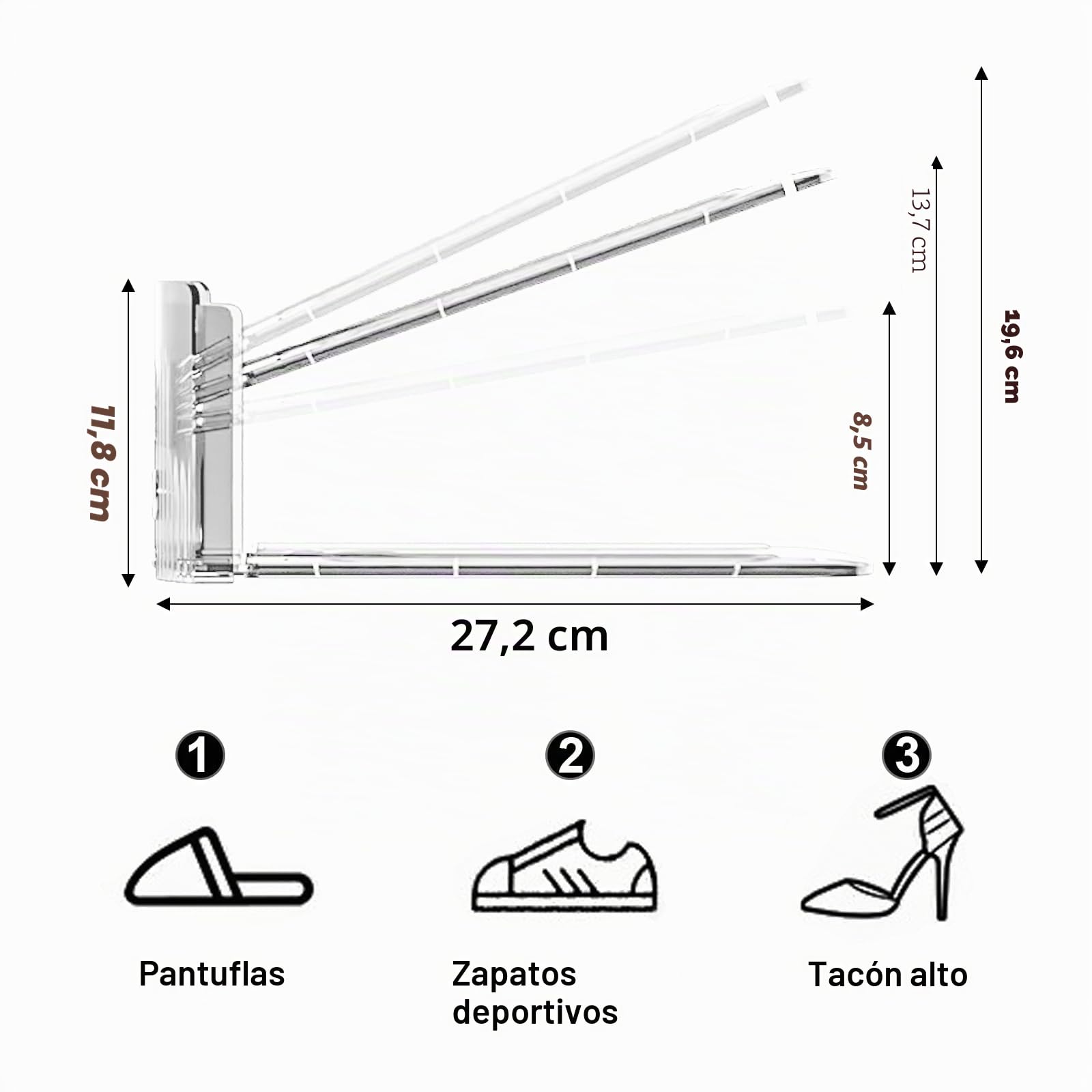 Apilador de zapatos para ahorrar espacio, 10 unidades, organizador de zapatos ajustable, soporte para zapatos para armario (transparente, 10)