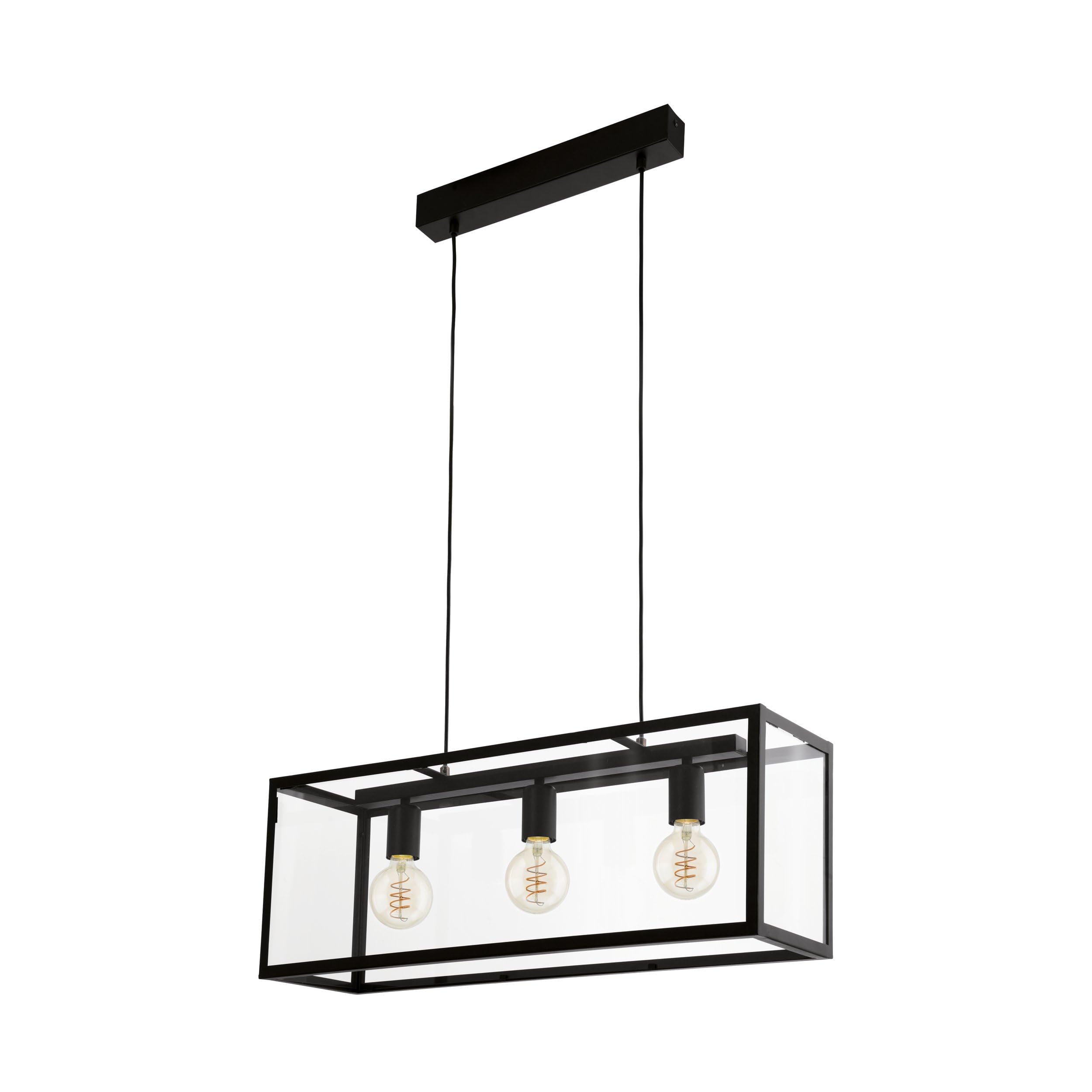 Eglo Unisex Black Charterhouse Steel & Glass Caged Pendant Light Size 3