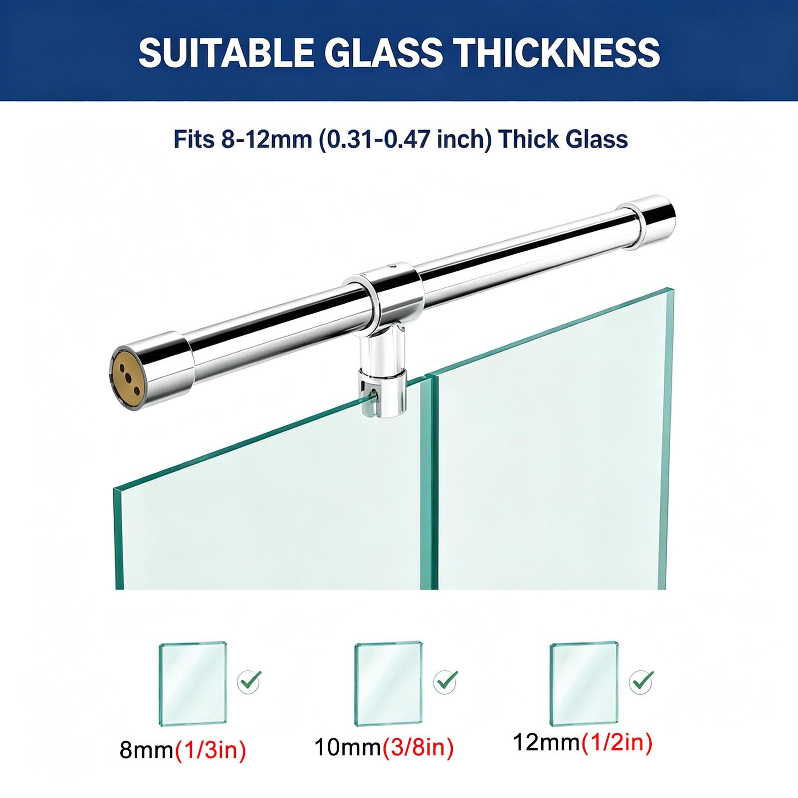 Duschwand Halterung Edelstahl-Haltestange für Wand-Glas-Verbindung, 60–200 cm lange feste Stange für rahmenlose Duschwandelemente, Halterungen(Gray,27.6in/70cm)