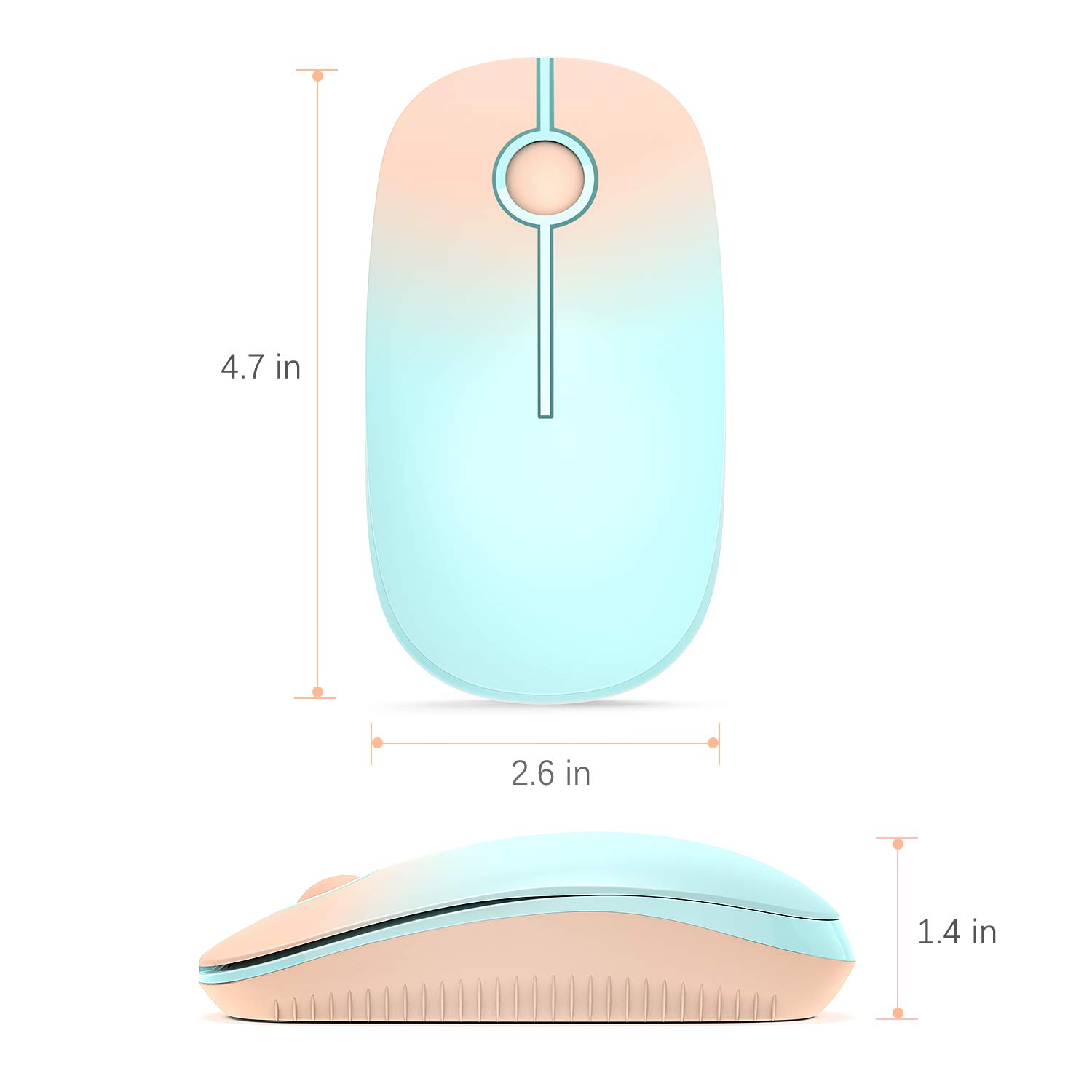 VssoPlor Wireless Mouse, 2.4G Slim Portable Computer Laptop Mouse with Nano Receiver Quiet Silent Optical Mice for Notebook, PC, Laptop, Computer-: Orange to Green