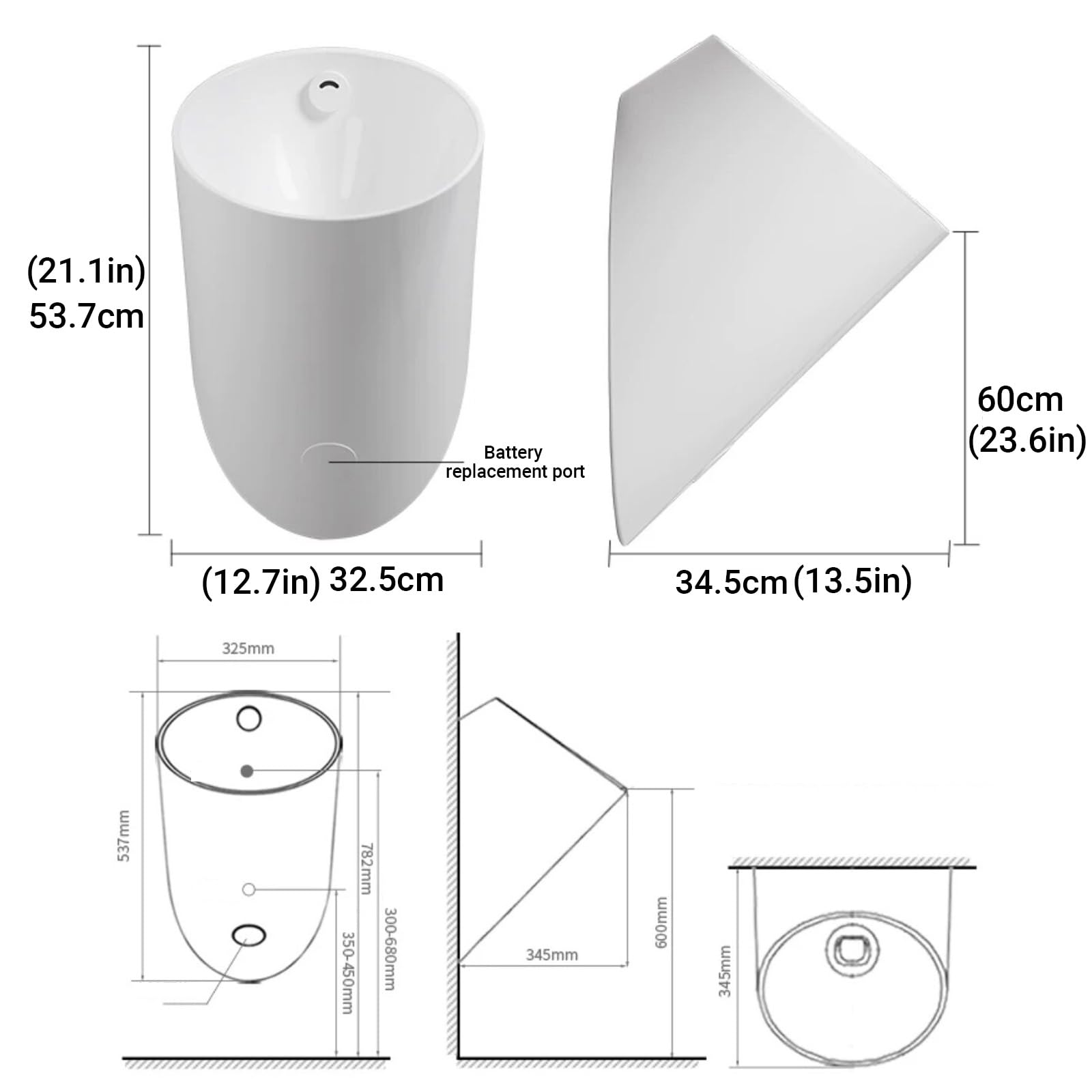 Orinal montado en la pared para hombres, sensor inteligente de descarga, a prueba de derrames y diseño antiolor, ahorra espacio para baño, hogar y hotel