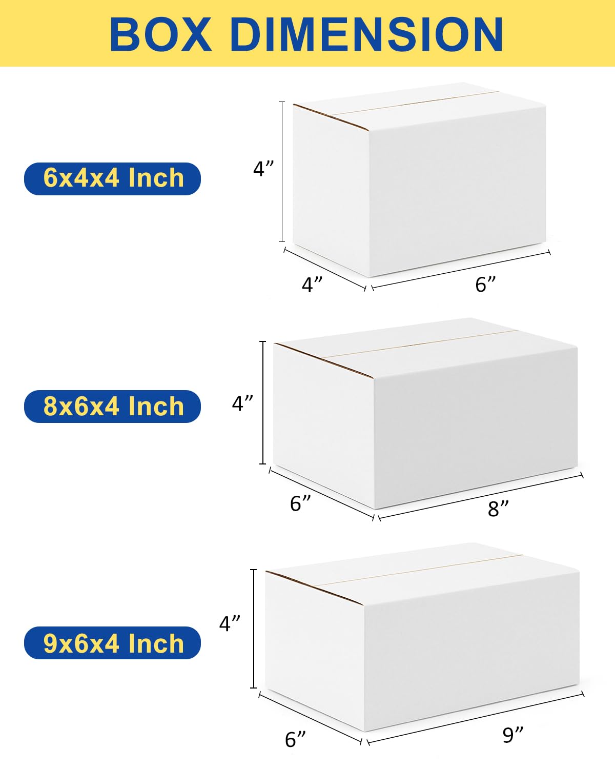 Versandkartons in verschiedenen Größen, 45 Stück, 6 x 4 x 4 und 8 x 6 x 4 und 9 x 6 x 4, kleine Versandkartons, weiße Wellpappe, zum Verpacken von Kleinbussen
