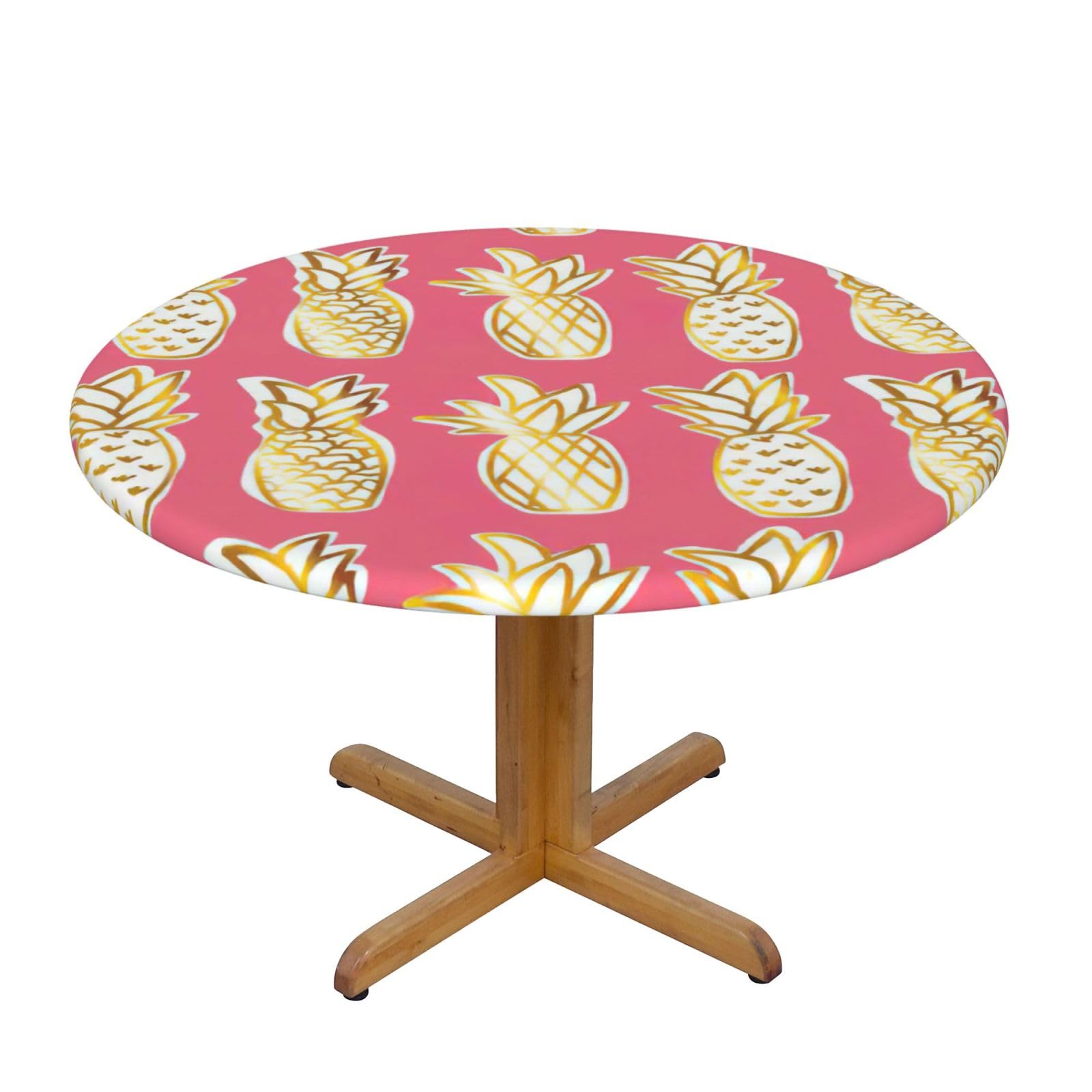 YQxwJL Pineapple Print Round Picnic Tablecloth, Elastic Fitted Table Covers For 90-140 Cm Tables Camping Indoor Outdoor
