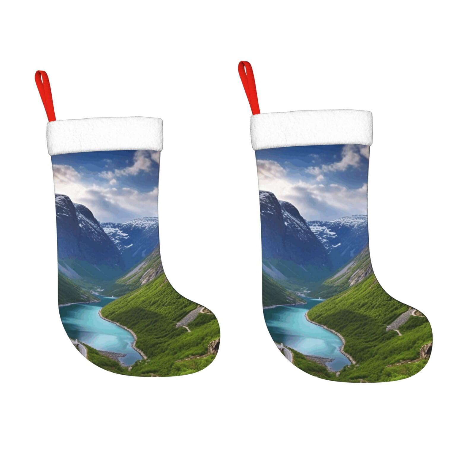 KLOPH 2 Pack 18 Inches Christmas Stockings Personalized Norwegian Fjords Xmas Stocking Hanging Decoration Fireplace Stocking for Holiday Xmas Tree Christmas Fireplace Decor Gifts