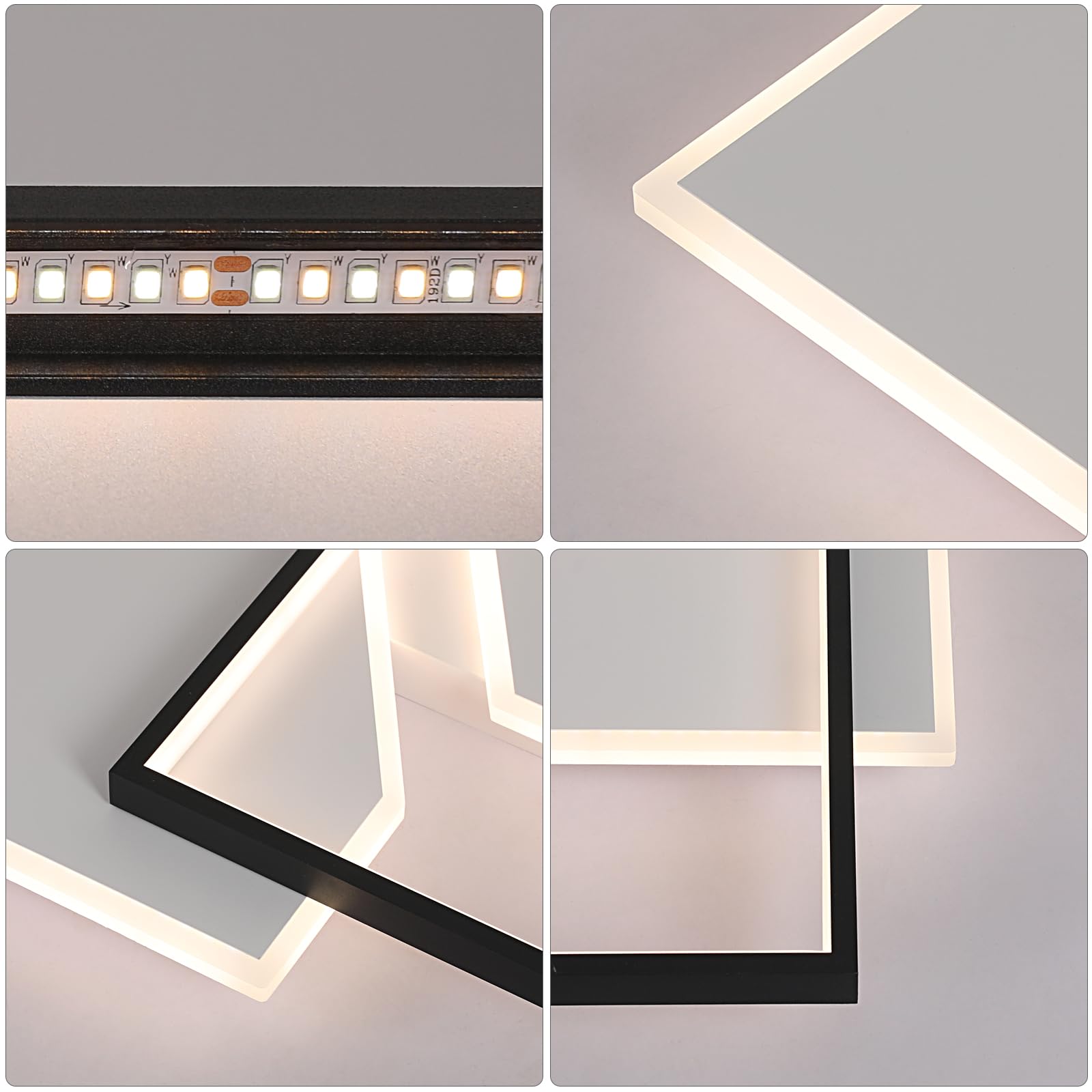 Lámpara de Techo LED 110CM, 80W 9000LM Plafón LED Regulable con Mando a Distancia, 3000K-6000K, Geometría Diseño Luz de Techo Moderna para Dormitorio, Sala de Estudio, Comedor, Negro y Blanco