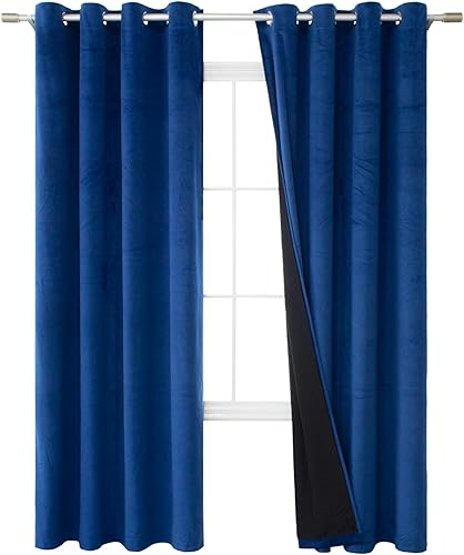 Cortinas opacas de terciopelo azul marino de 84 pulgadas de largo, cortinas opacas de terciopelo con aislamiento térmico para dormitorio, cortinas