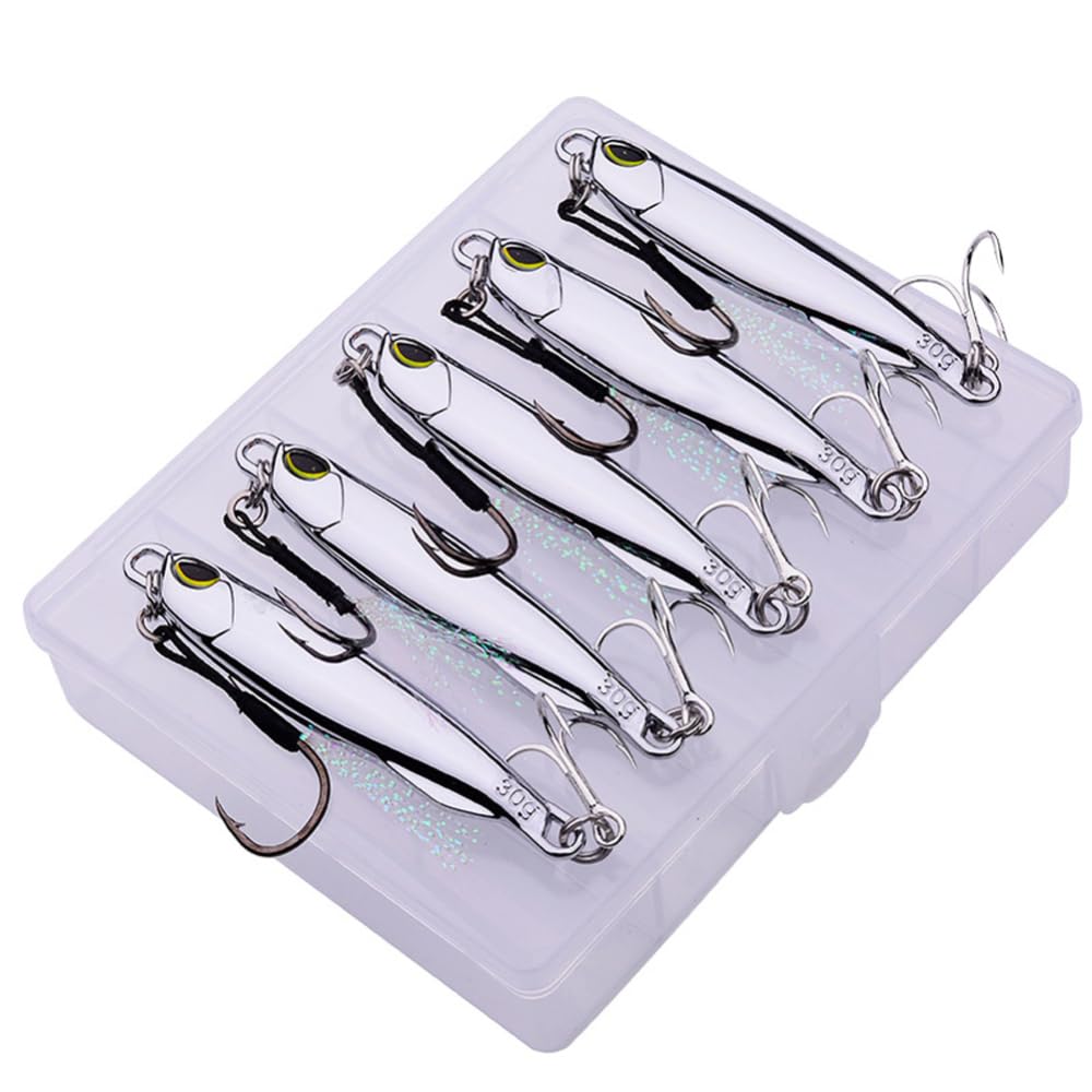 Omehoin 30G/1.0Oz 5Pcs Spoons Lures, 360 Degree Reflective Hard Fishing Lures With 2 Hooks, 15G/ Metal Jig Fishing Lures, Metal Spoons Micro Spinner Baits For Salmon Bass