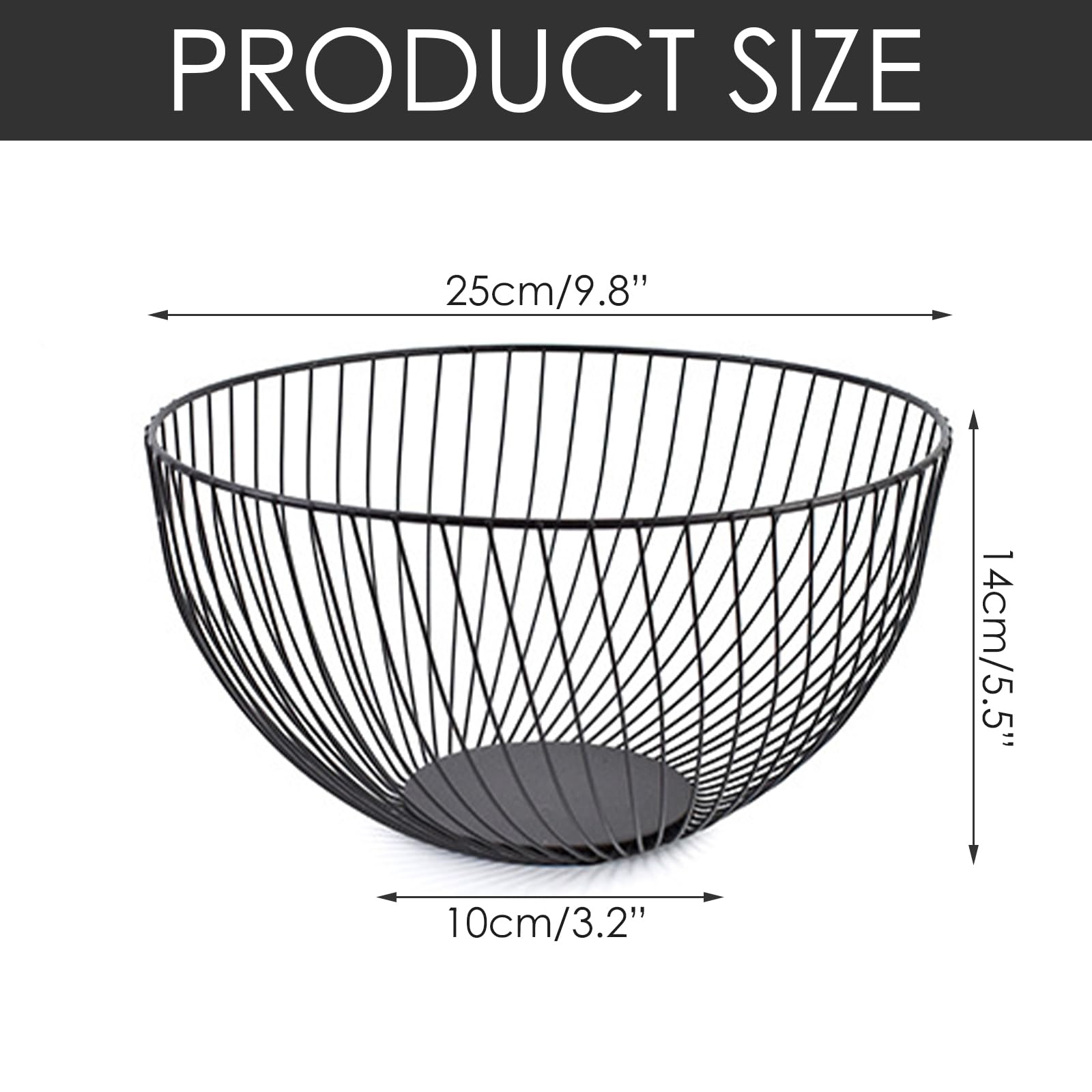 2 Pezzi Cesto Portafrutta In Filo Metallico Nero – 25,5 X 10 X 14 Cm, Design Moderno Con Base Antiscivolo Per Cucina, Ufficio O Esterni