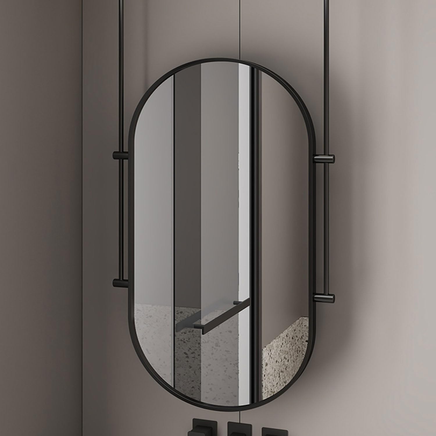 Owalne lustro do makijażu montowane na suficie podświetlane wiszące lustro łazienkowe metalowe lusterko do golenia do domu i hotelu 50 x 80 cm (20 x 32 cale) idealne do sypialni i pielęgnacji