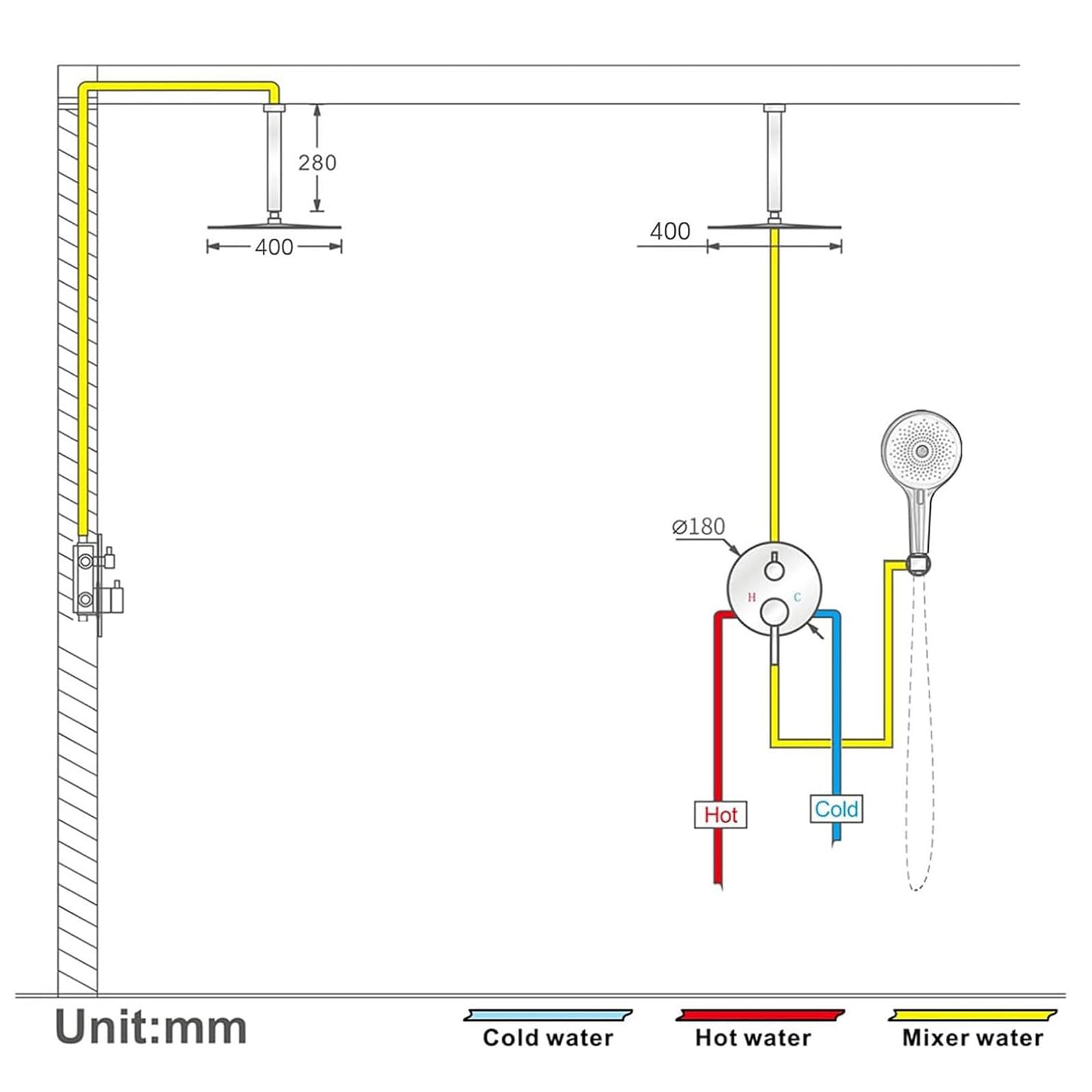 Unterputz Duscharmatur Set, Duschsystem Gold mit 40 cm Regendusche, Messing