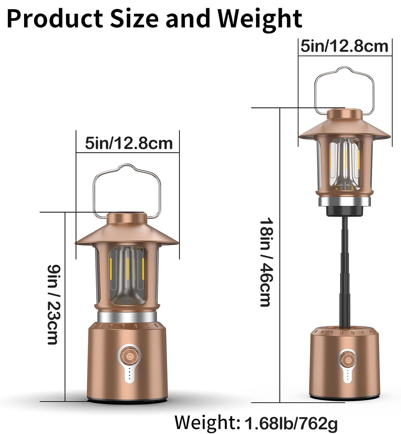 Camping-Laterne, wiederaufladbar, 8000 mAh batteriebetriebene Laterne, Taschenlampe, LED-Camping-Lichter mit 3 Lichtmodi (2000–6500 K), Teleskop-Laternen für Stromausfälle, Hurrikane, Wandern (Bronze)