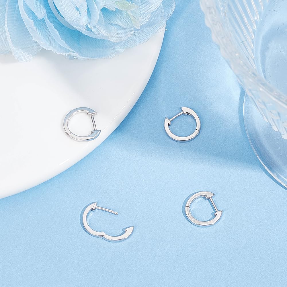 Beebeecraft 1 Box 2 Pairs Silver Huggie Hoop Earrings Rhodium Plated 925 Sterling Silver High Polished Lightweight Cartilage Small Earring for Jewelry Making DIY Crafts Supplies Women