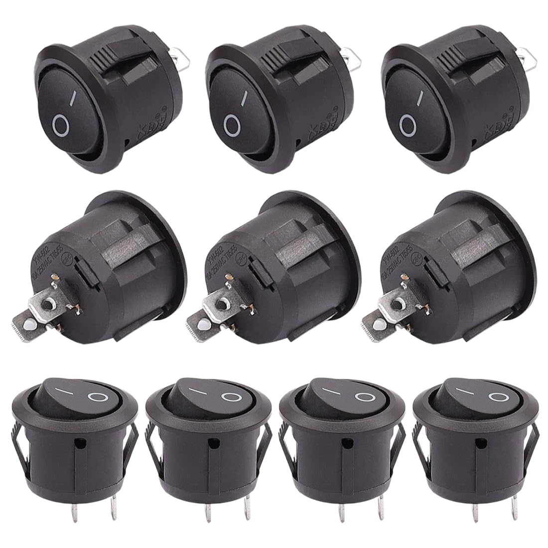 WUSJCOF 10 unidades interruptores basculantes de 12 V, encendido/apagado, de 2 pines, con mecanismo de bloqueo, para lámpara, mini rocker redondo, empotrable, autocaravana, coche, barco, 12v (Negro)