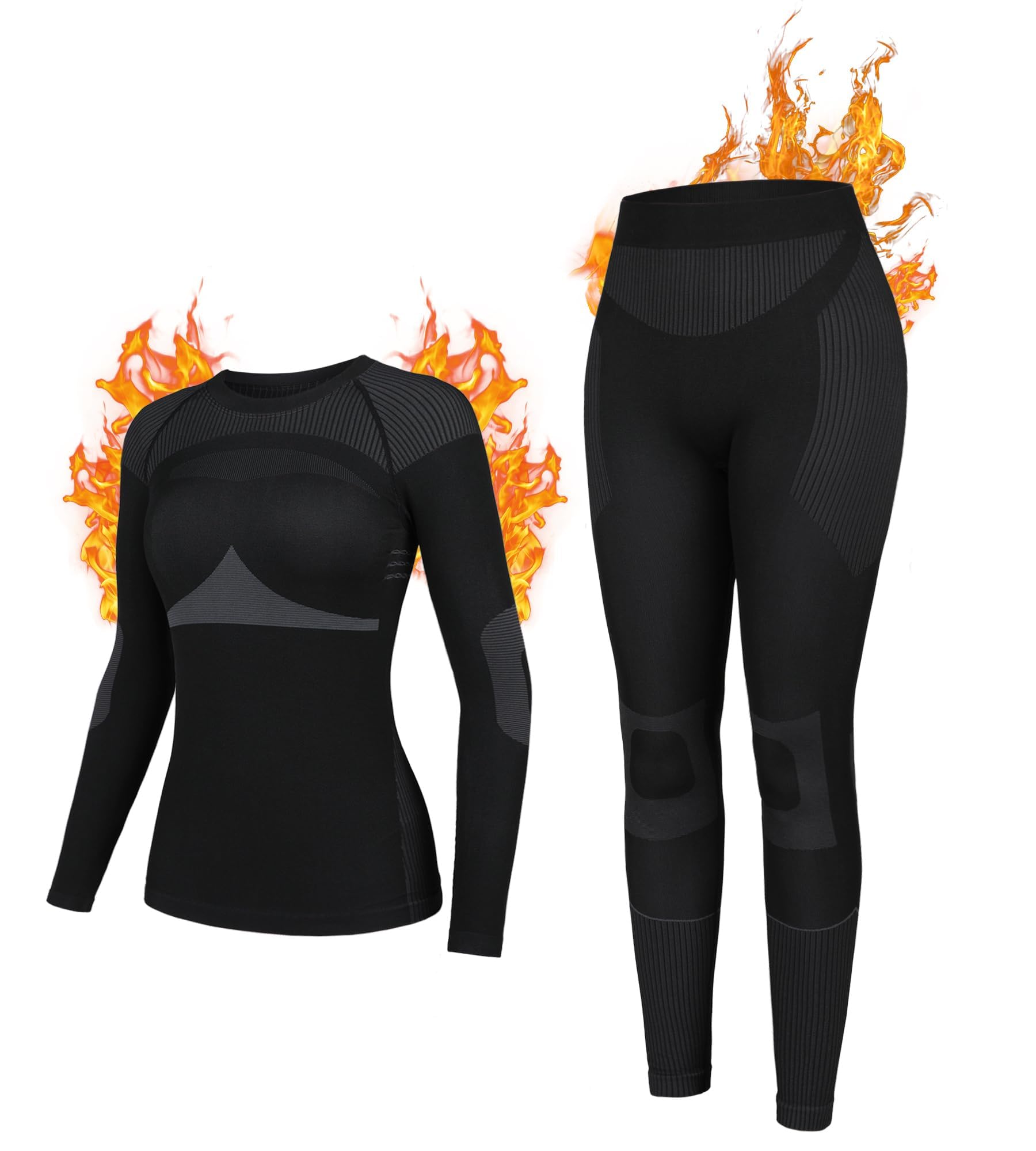 Attraco Thermounterwäsche Damen Atmungsaktiv Funktionsunterwäsche Flexibel Skiunterwäsche Warme Unterwäsche Skiunterwäsche Winter Set Thermo Unterwäsche Suit Thermowäsche Base Layer Frau