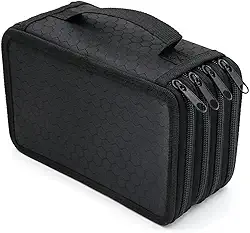 Estojo Escolar Grande com 4 Divisórias, Material Oxford, 72 Lápis de Capacidade, Alça de Transporte, Organizador para Material Escolar (Preto)