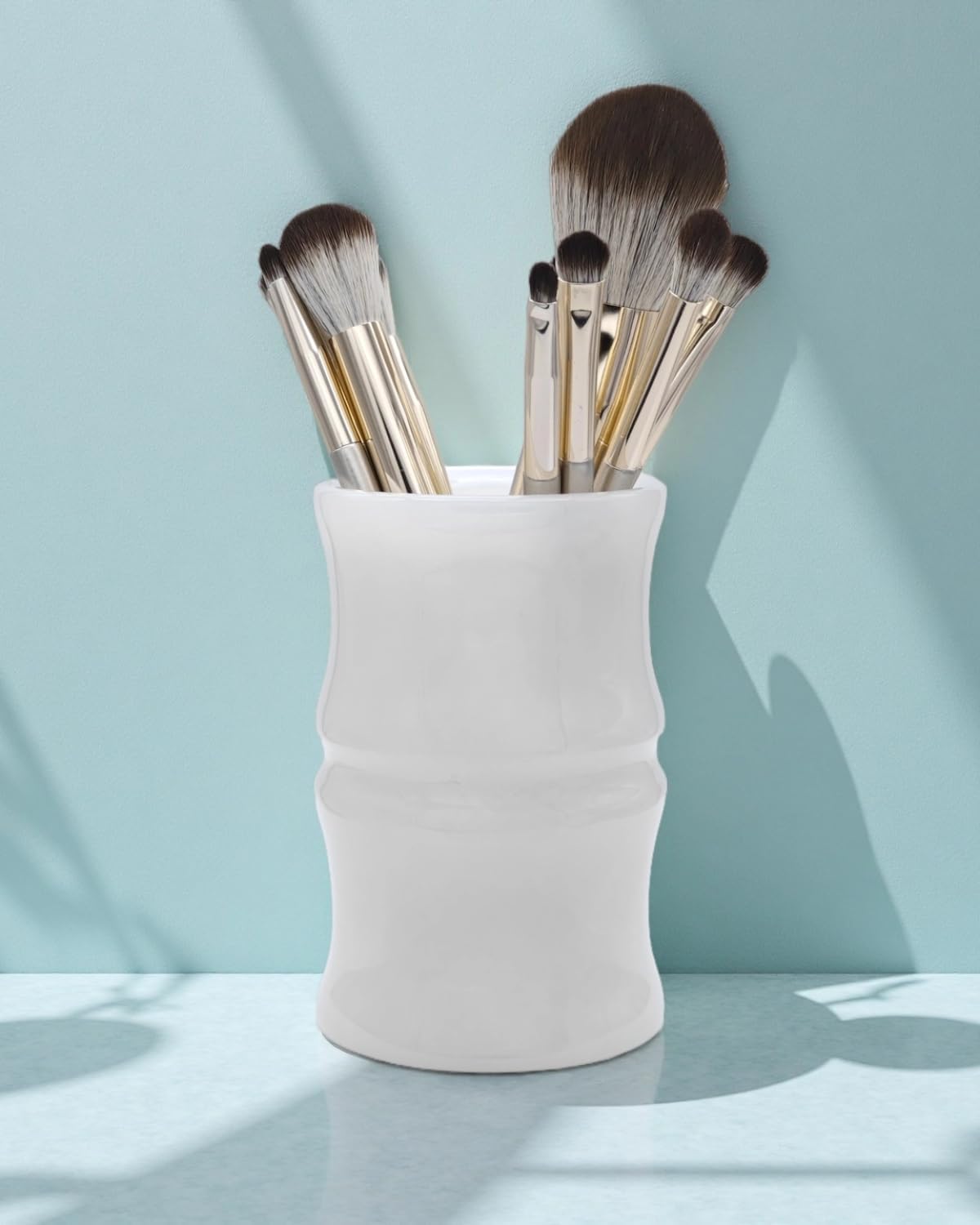 Afghanistan Natural Jade Makeup Brush Holder & Organizer, Small Countertop Vanity Accessories, luxury Makeup Organizer, Christmas Presents, Unique Gifts for Women, Girlfriend, Mum (Milky White)