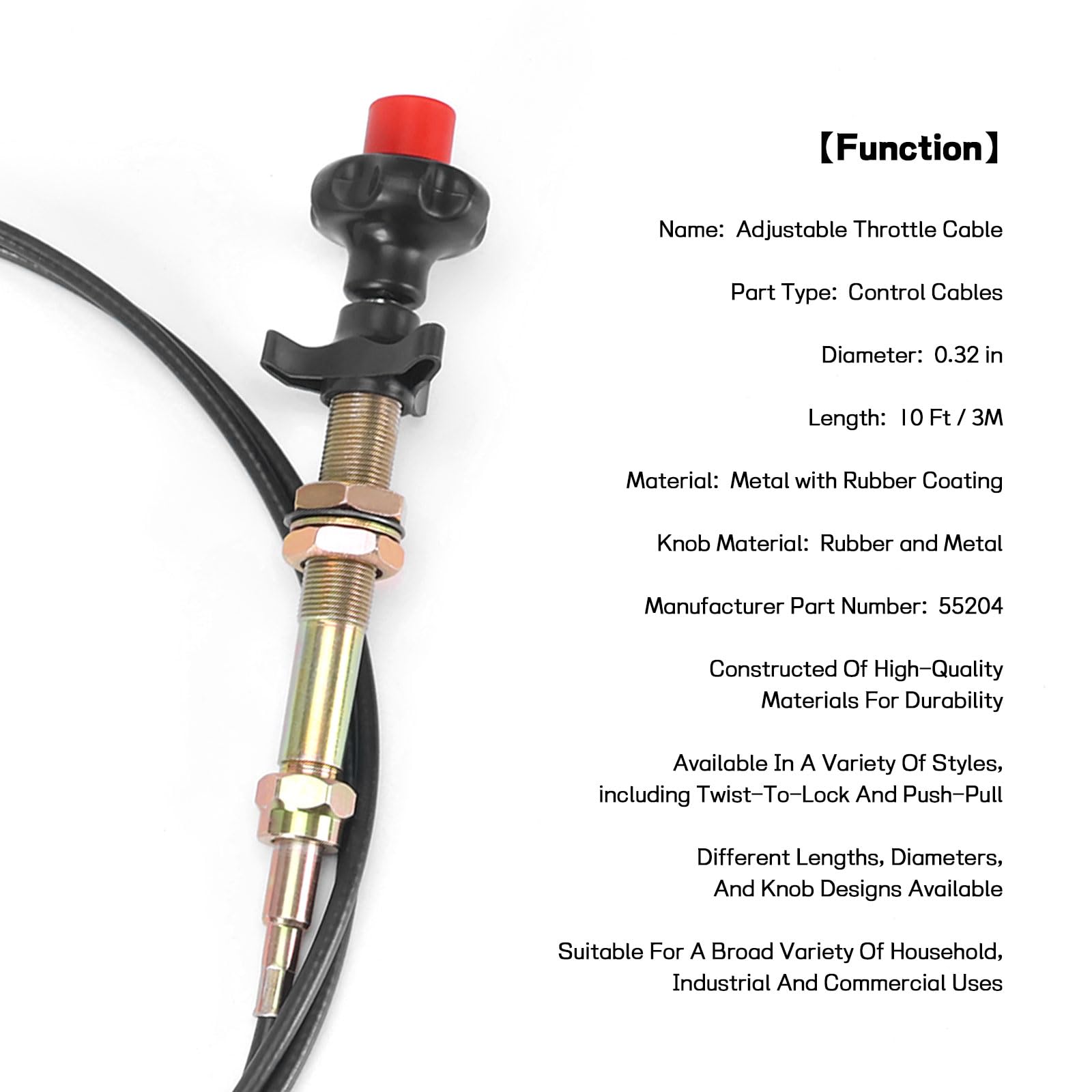 Creative.c Cable de bloqueo ajustable Vernier resistente de 10 pies, cables de control 55204, cables de acelerador ajustables con perilla roja de 2 pulgadas