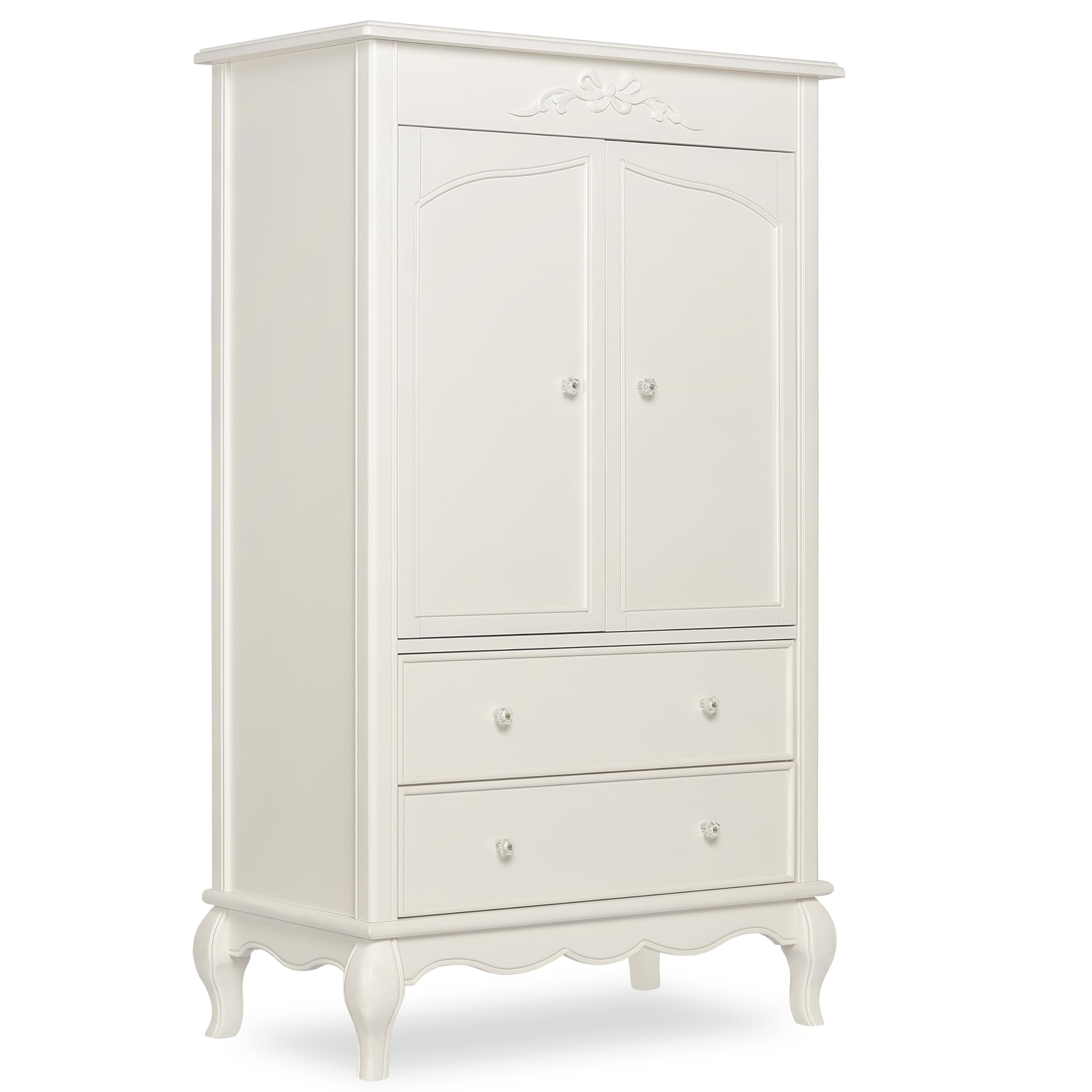 Evolur Aurora Armoire in Ivory Lace, Comes Fully Assembled, Built of Kiln-Dried Hardwood, Two Large Shelves, Spacious Storage