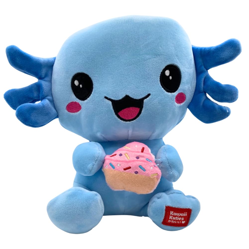 UKToyworld Pastel Kawaii Kuties Snaxolotl Plush Toy Blue Axolotl Toy 25cm Blue Cupcake Axolotl