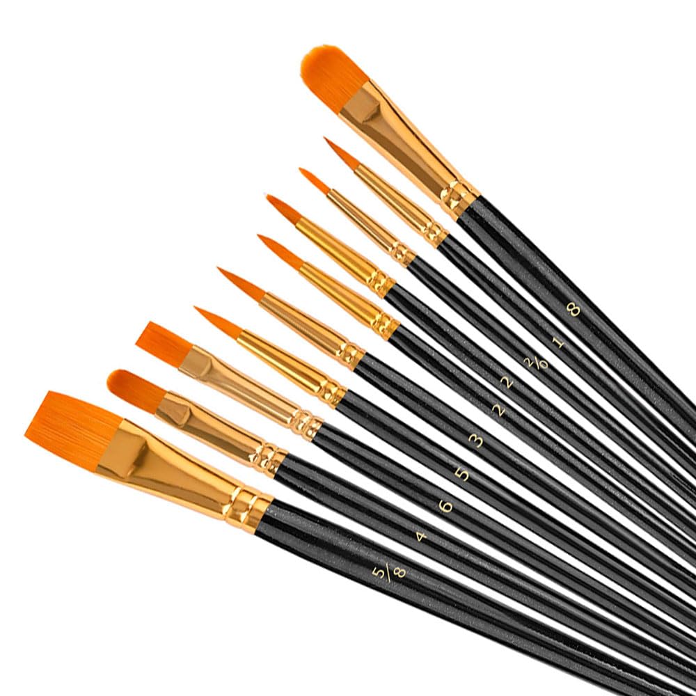 Soucolor 10-Pack Round Tip Paint Brushes, Acrylic Oil Watercolor, Black