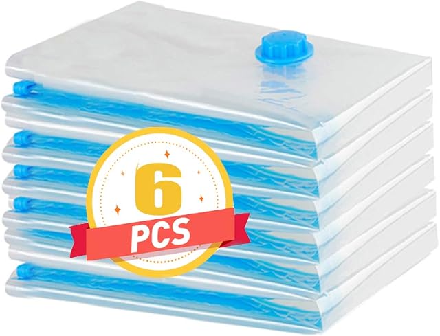 QH7 Vacuum Storage Bags. 80% More Storage!6x(100 x 80cm) Double-Zip Seal and Triple Seal Turbo-Valve for Max Space Saving!