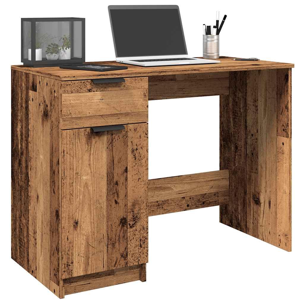 Schreibtisch Altholz-Optik 100x50x75 cm Holzwerkstoff mit Schublade und Fächern für Büroorganisation, minimalistisches Design, robust und stabil mit Wandhalterung