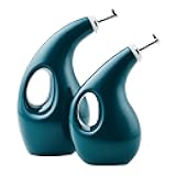 Rachael Ray Serveware Ceramic EVOO Oil and Vinegar Dispensing Bottle Set, 2 Piece, Teal