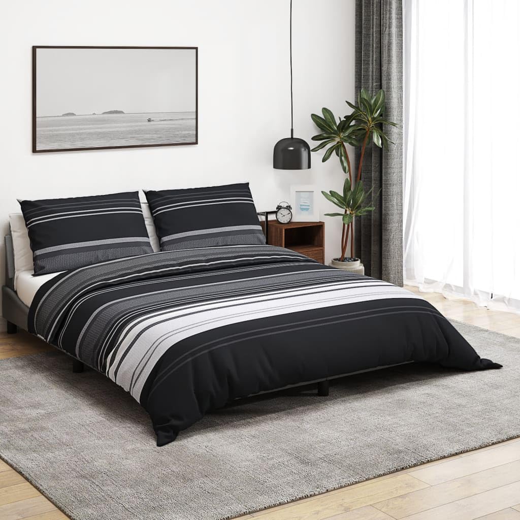 Completo Lenzuola in Cotone, Morbido e Antipiega, Completo lenzuola, biancheria da letto, Adatto per Camera da Letto e Letto Singolo, Bianco e Nero, 135x200 cm
