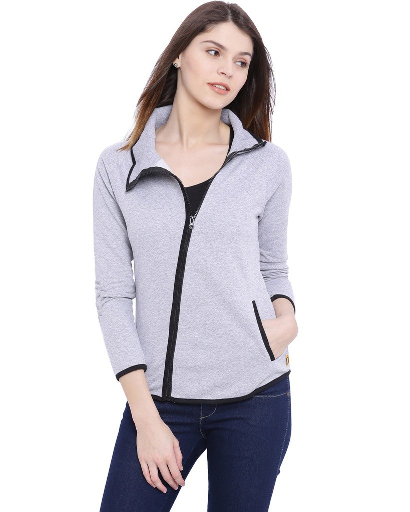 Buy PINACOLADA Women Grey Cross-Zip Jacket(AW16_ZHCRZ_W_PLN_GR_L