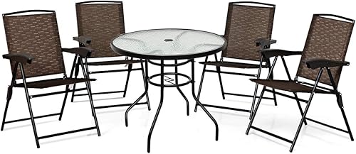 Miniatura 3 de Goplus Juego de 5 piezas de muebles de patio para exteriores, mesa redonda de jardín resistente a la intemperie y 4 sillas plegables (4 sillas tipo