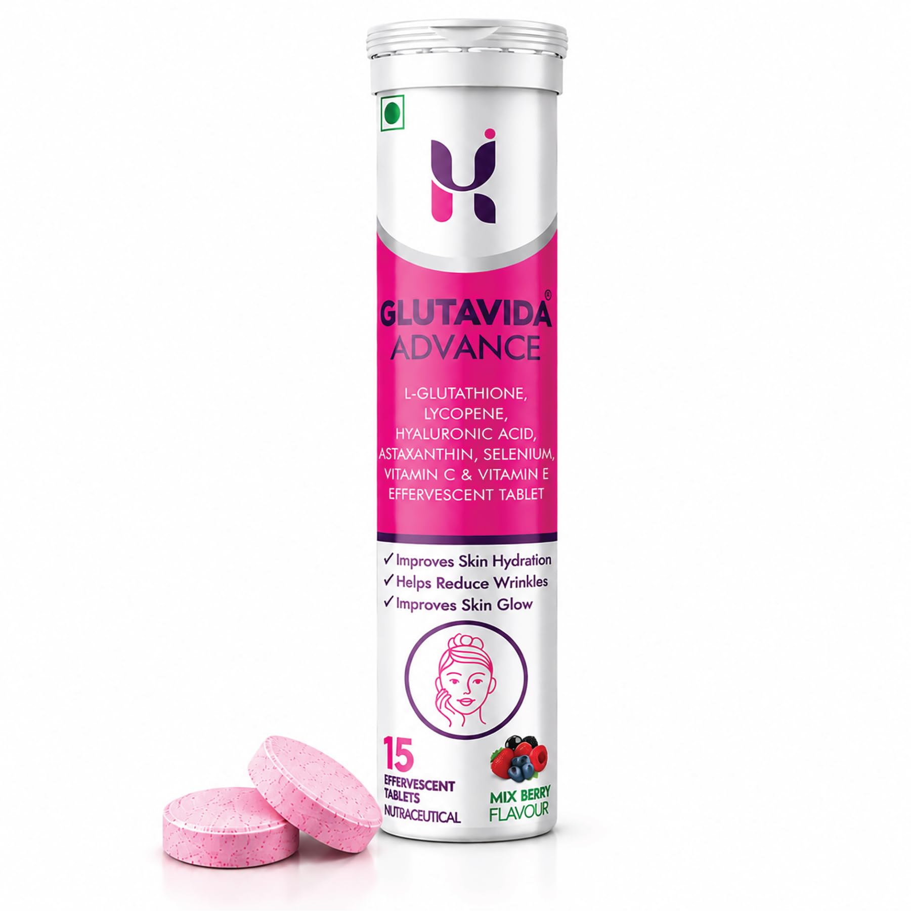 Buy Healease Glutavida Advance Glutathione Effervescent Tablets, L- Glutathione with Lycopene, Hyaluronic Acid, Astaxanthin, Selenium, Vitamin C & E, Mix Berry Flavour (Pack of 1 (15 Tablets)) Online at Low Prices in India