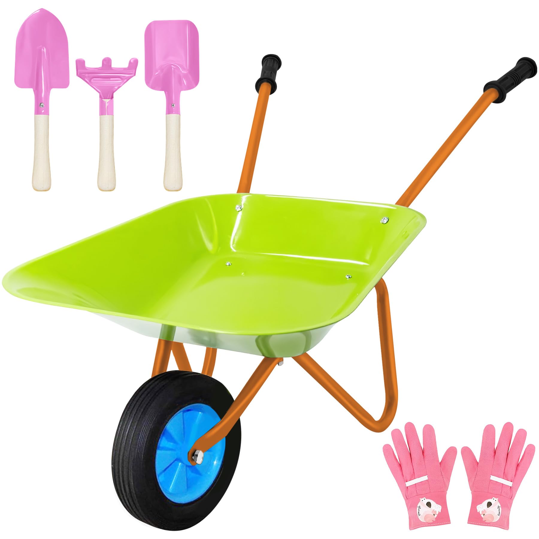 Carriola Bambini Set, Carriola da Giardino in Metallo, Attrezzi da Giardino per Bambini, Kit Giardinaggio Bambini per Giocare All'aperto