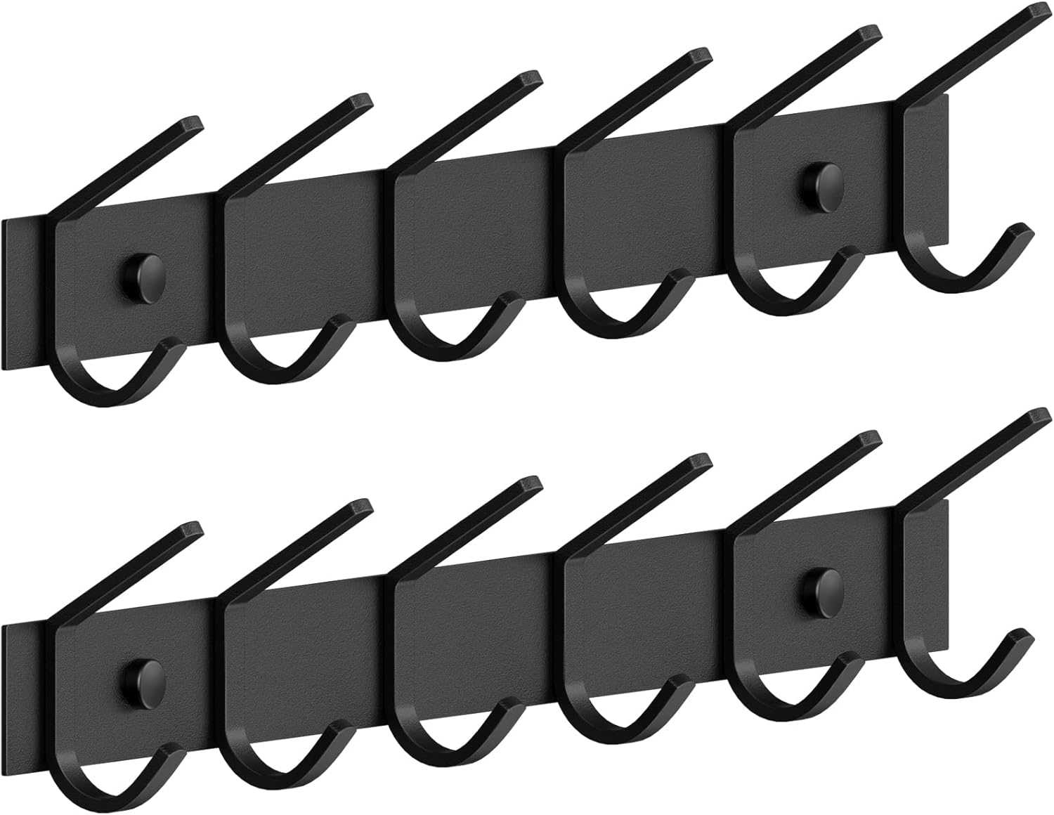 DOKU Wall Mounted Coat Rack, Metal 6 Hooks Coat Rack for Hanging, 2 PCS Coat Hanger Wall Mount, for Coat Hat Towel Purse Robes Mudroom Bathroom Entryway