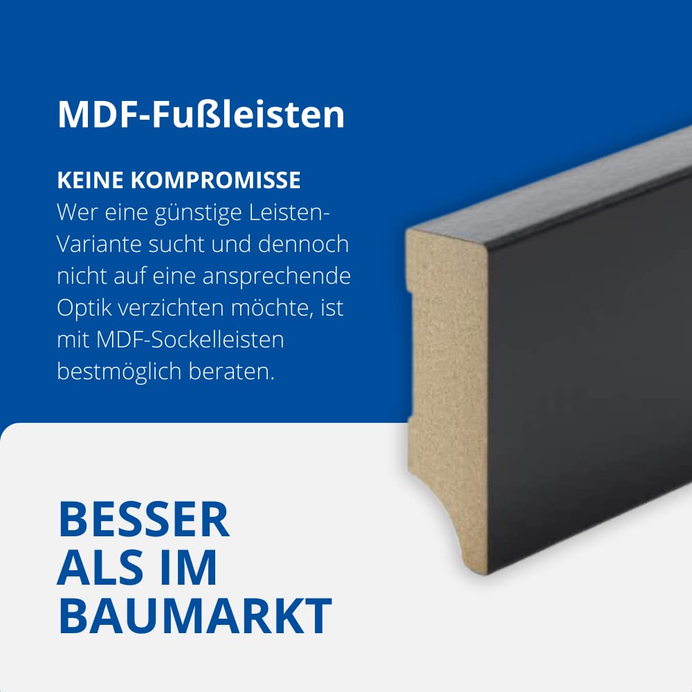 REESE Sockelleisten Schwarz - Weimarer Profil - MDF Folie - 60mm Höhe - 5 Stück / 11,5lfm - Fußleisten modern - nicht selbstklebend - 230 cm