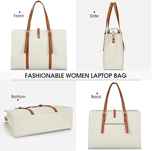 Miniatura 4 de Laptop Bag for Women 15.6 Inch Leather Laptop Tote Bag Waterproof Womens Work Shoulder Bag Computer Briefcase