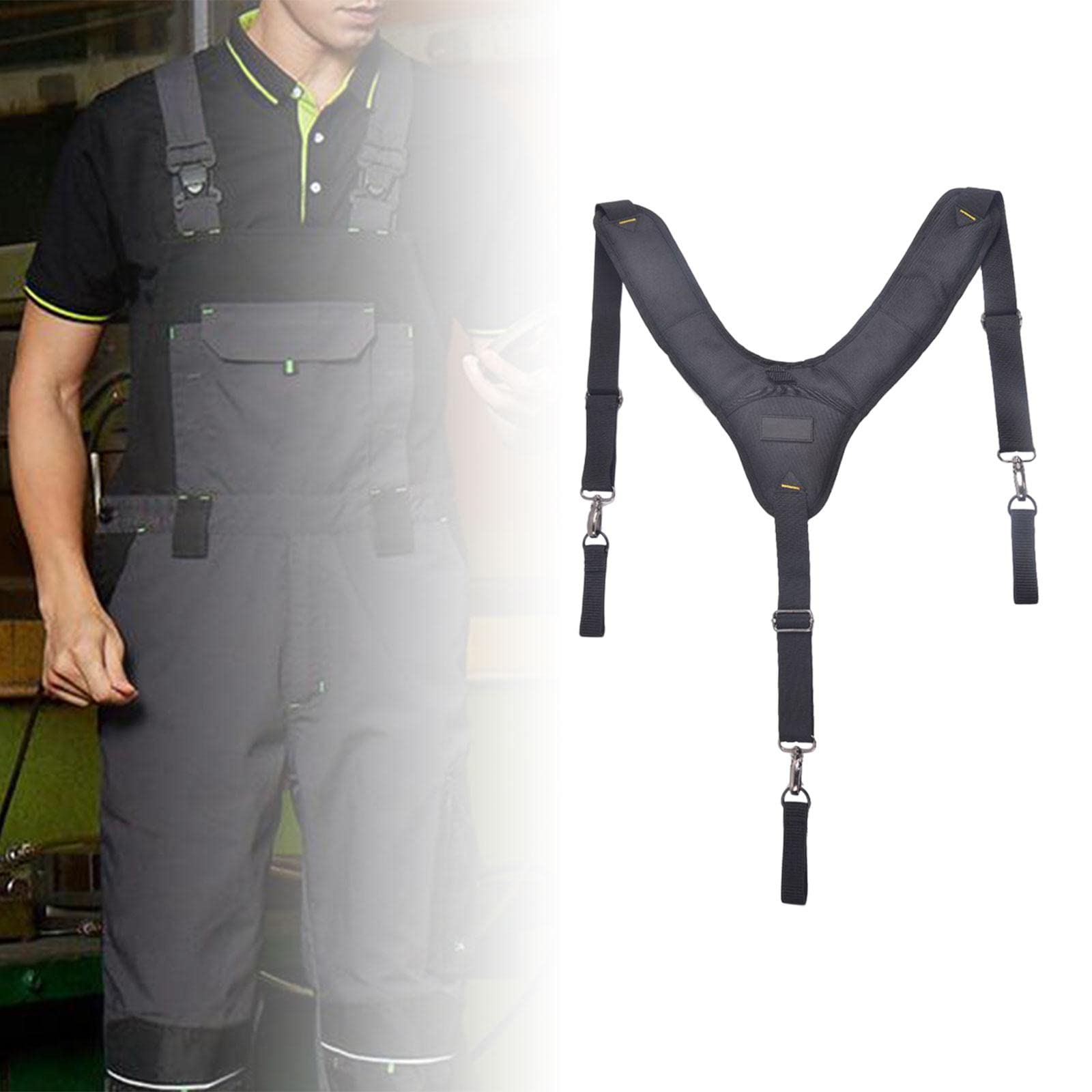 Jojomis 4 tirantes acolchados para hombre, arnés de cinturón de herramientas resistente, distribución uniforme del peso con 3 bucles, tirantes de trabajo ajustables para cinturón de herramientas, para
