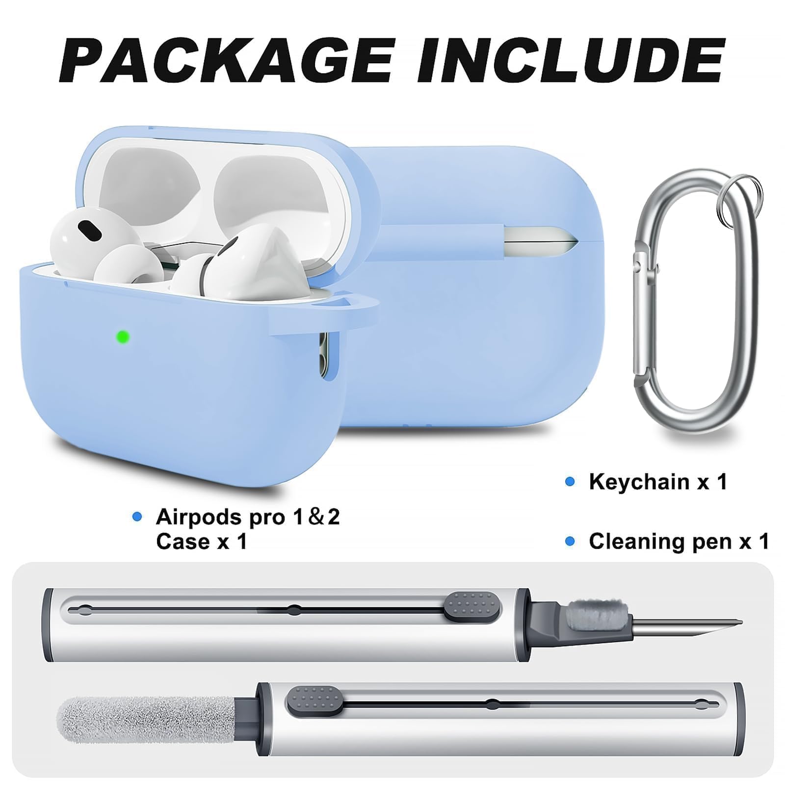 MOLOVA AirPod Pro Case Cover with Cleaner Kit, Soft Silicone Cover for AirPods Pro Case 2nd/1st Comes with Keychain for Women Men,Suitable Cases for Airpods Pro 2nd Generation Case and 1st-Denim Blue