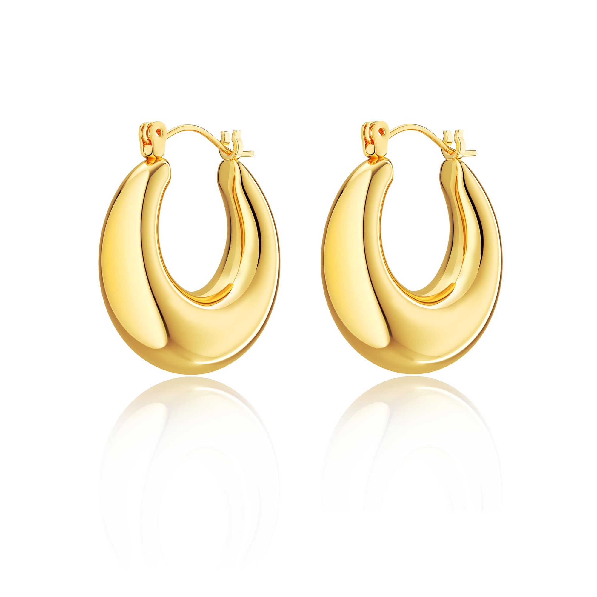Chunky Gold Hoop Earrings for Women, 14k Gold Plated Thick Triple Hoop Earrings Hypoallergenic Trendy Chunky Gold Hoops Earrings Dainty Jewelry Gifts for Women
